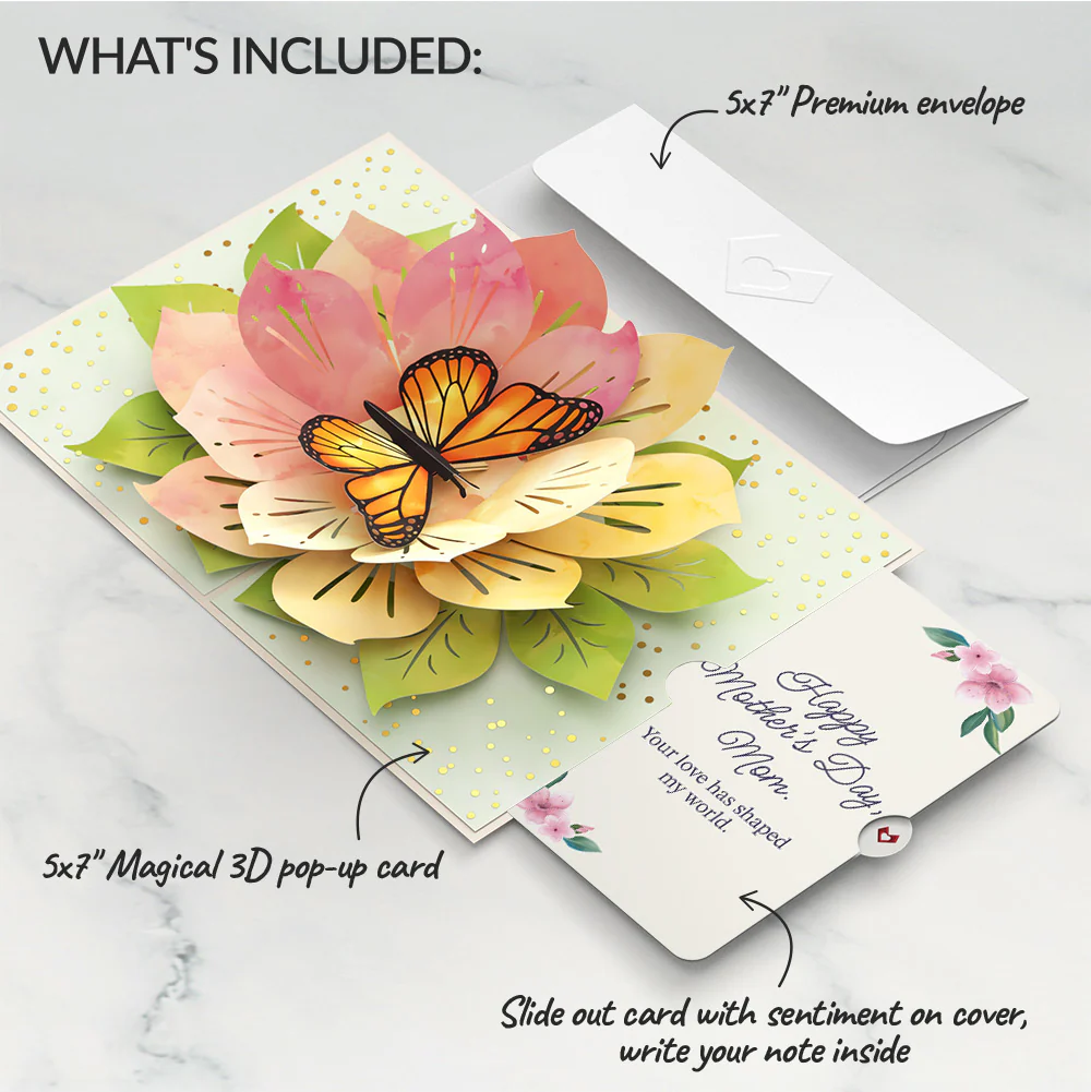 Monarch Butterfly Bloom Mother's Day Pop-Up Card and Sentiment Set for Mom - Image 2