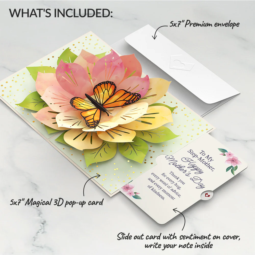 Monarch Butterfly Bloom Mother's Day Pop-Up Card and Sentiment Set for Step-Mother - Image 2