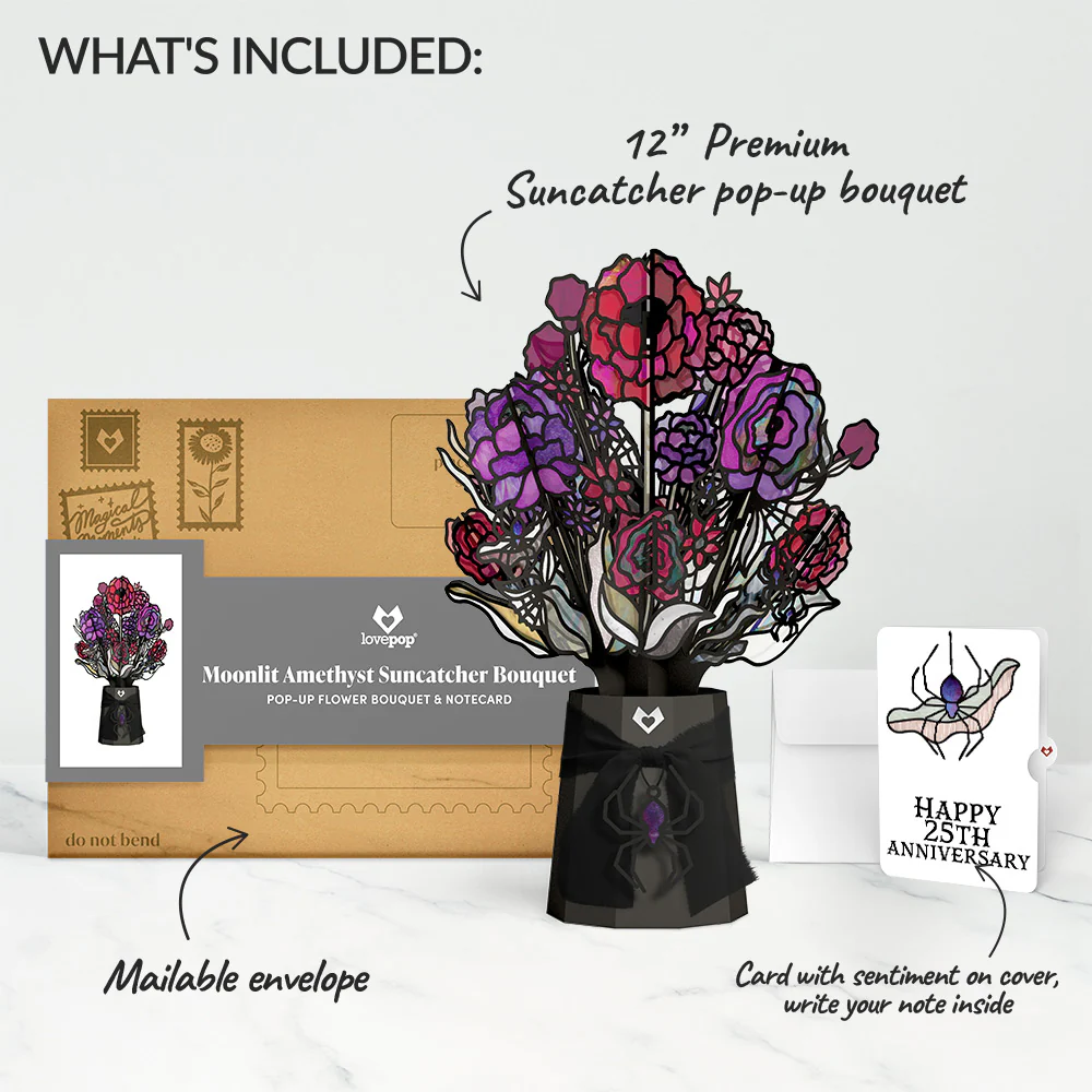 Moonlit Amethyst 25th Anniversary Suncatcher Bouquet and Sentiment Set - Image 2