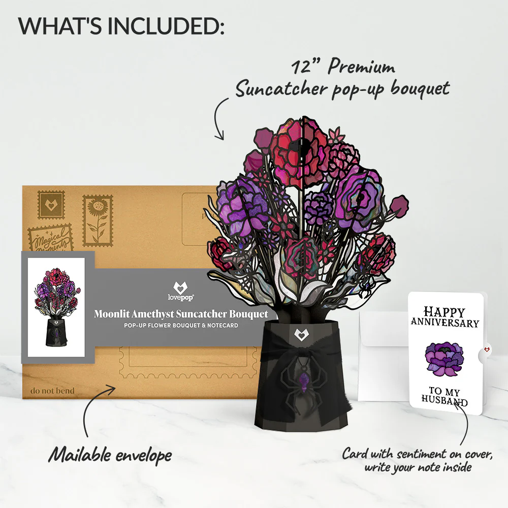 Moonlit Amethyst Anniversary Suncatcher Bouquet and Sentiment Set for Husband - Image 2