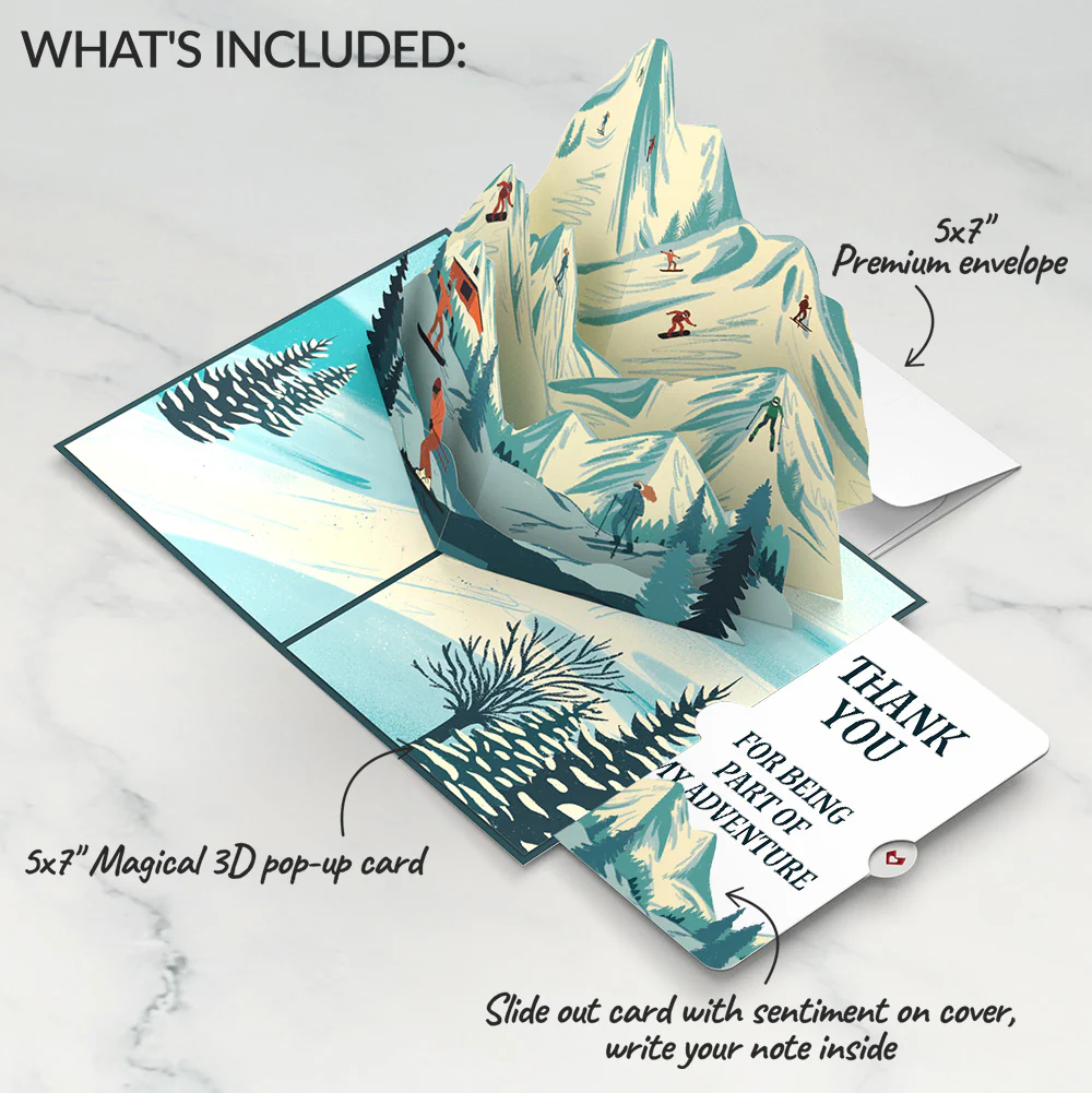 Mountain Ski Adventure Thank You Pop-Up Card and Sentiment Set - Image 2