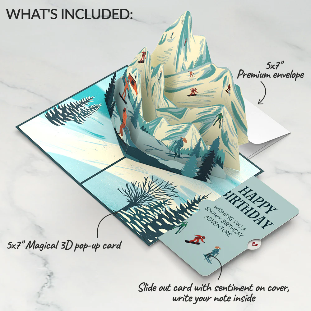 Mountain Snowboard Adventure Birthday Pop-Up Card and Sentiment Set - Image 2