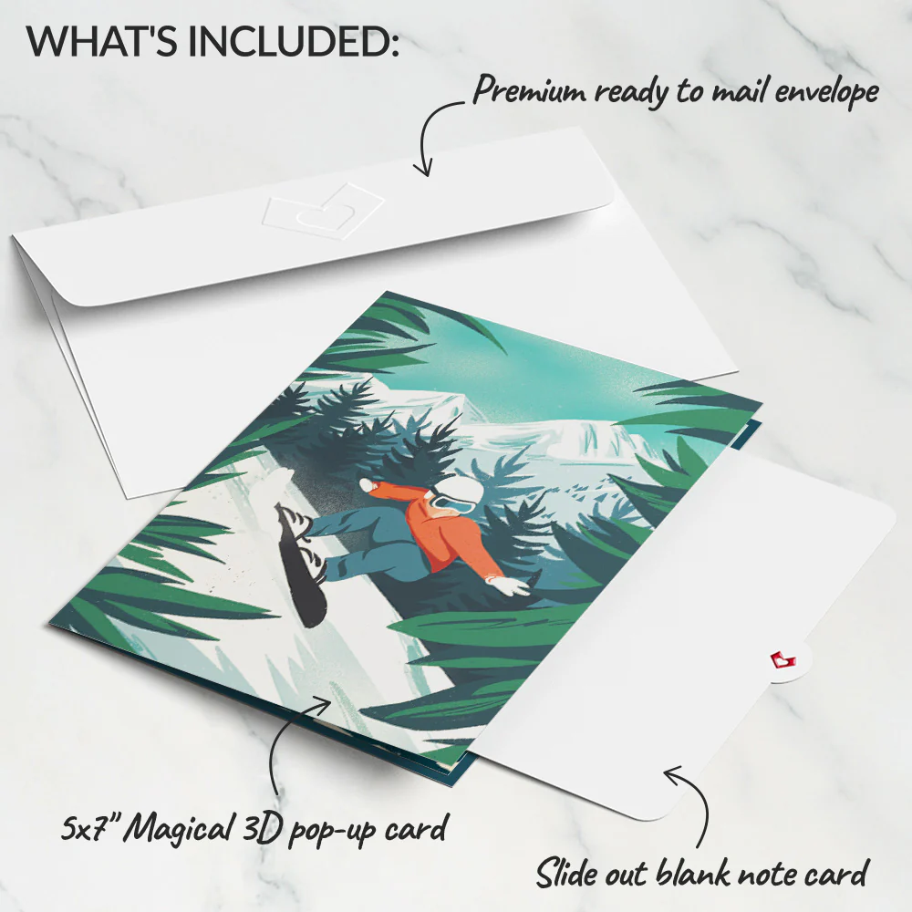 Mountain Snowboard Adventure Pop-Up Card - Image 5