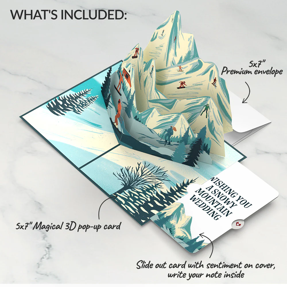 Mountain Snowboard Adventure Wedding Pop-Up Card and Sentiment Set - Image 2
