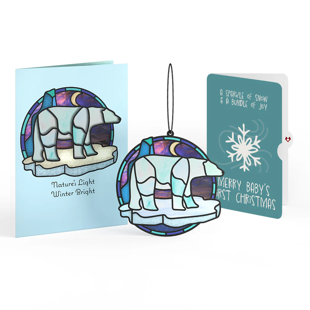 Nature's Light Polar Bear First Christmas Suncatcher Card and Sentiment Set for Baby