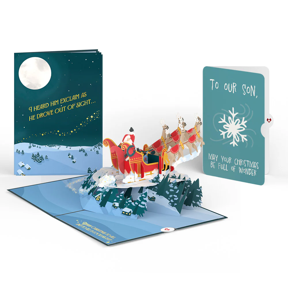 Night Sky Santa Sleigh Christmas Pop-Up Card and Sentiment Set for Son