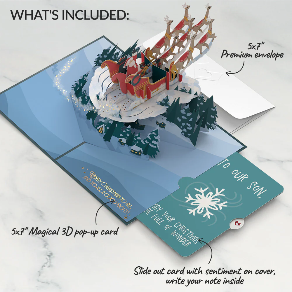 Night Sky Santa Sleigh Christmas Pop-Up Card and Sentiment Set for Son - Image 2
