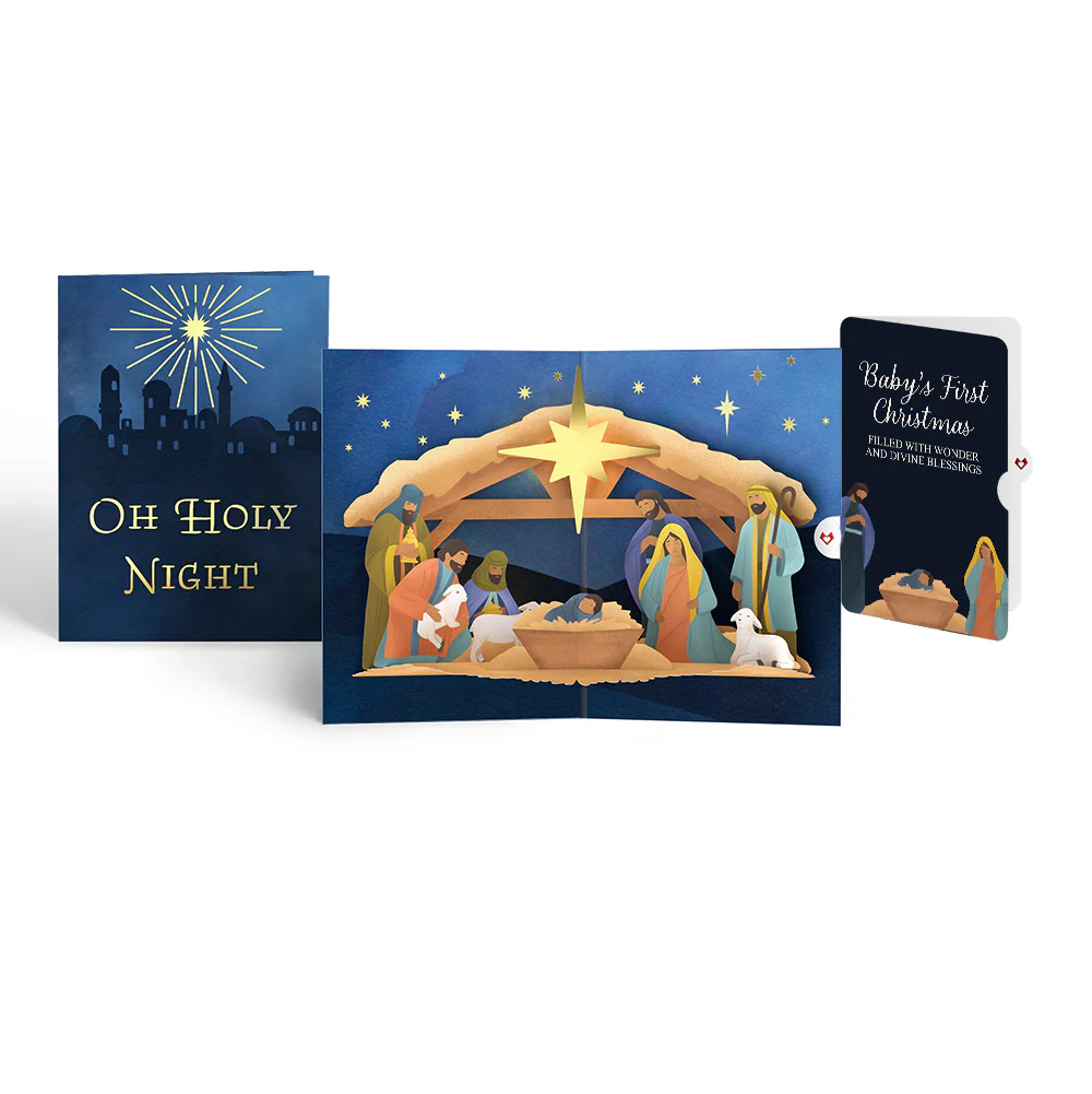 Oh Holy Night Nativity Christmas Light-Up Pop-Up Card and Sentiment Set for Baby