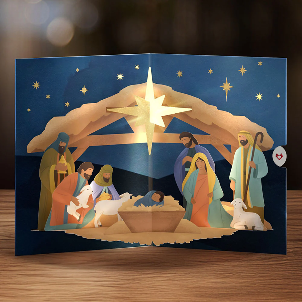 Oh Holy Night Nativity Light-Up Pop-Up Card - Image 2