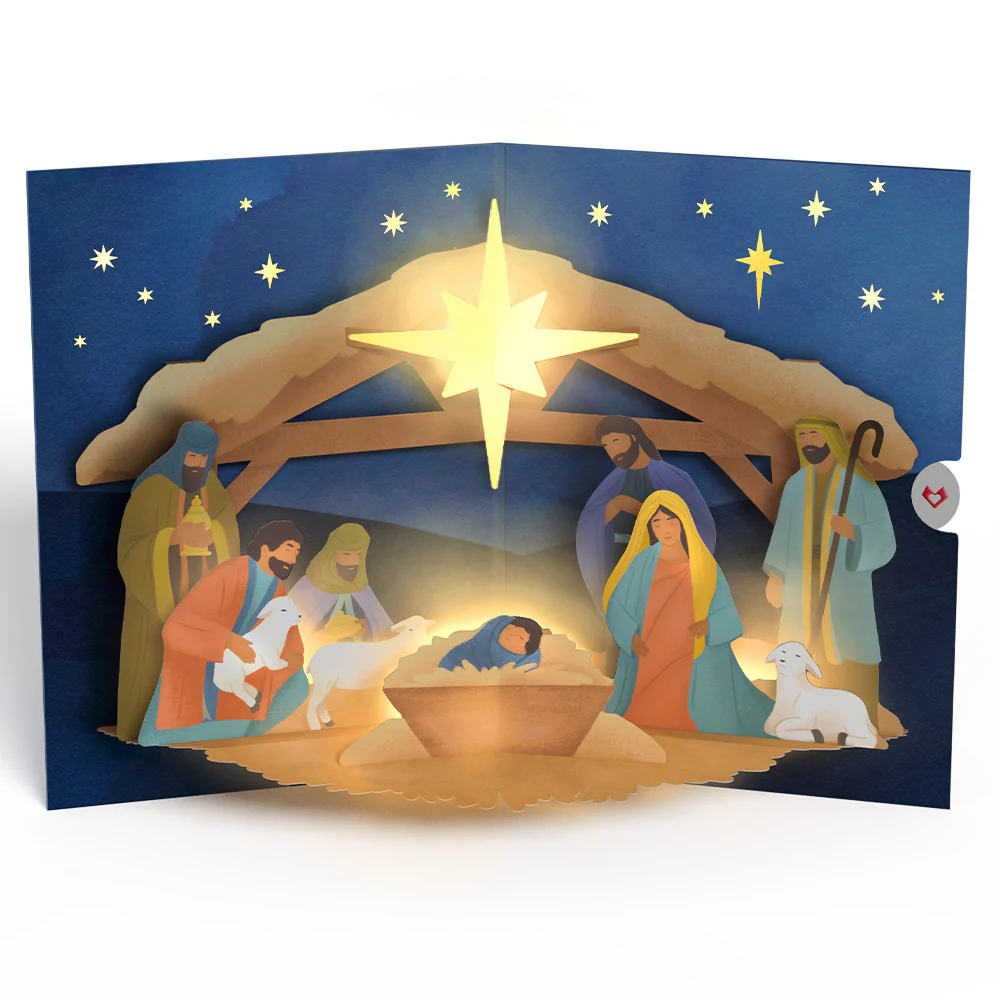 Oh Holy Night Nativity Light-Up Pop-Up Card - Image 4
