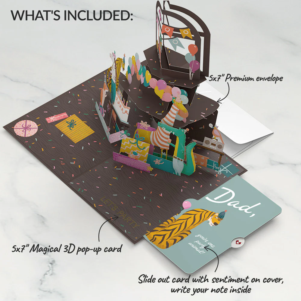 Party Animals Birthday Pop-Up Card and Sentiment Set for Dad - Image 2