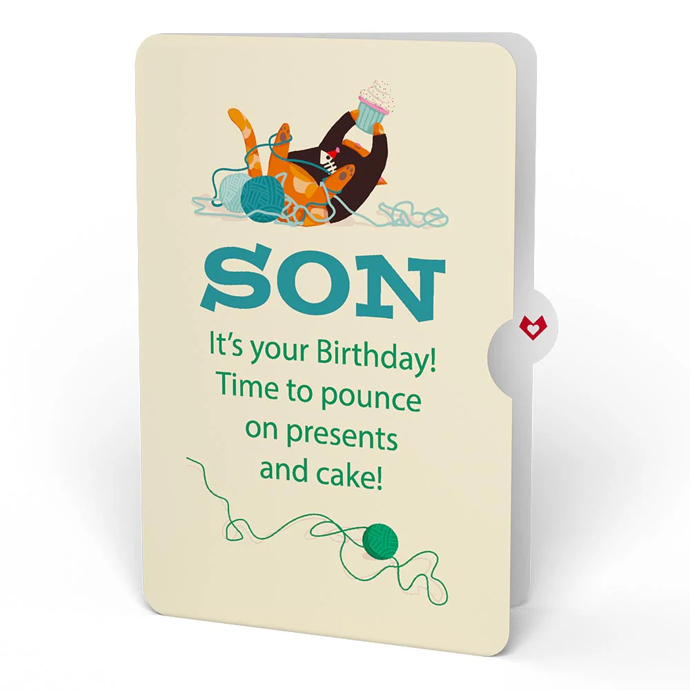 Party Cats Birthday Pop-Up Card and Sentiment Set for Son - Image 4