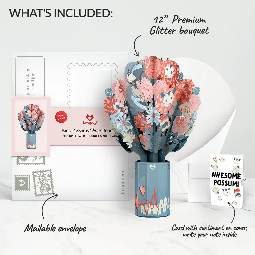 Party Possums Glitter Bouquet and Sentiment Set - Image 2