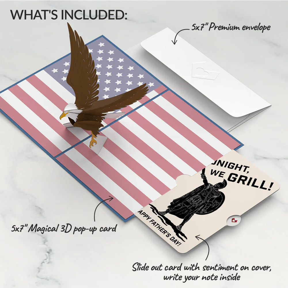 Patriotic Eagle Father's Day Pop-Up Card and Spartan Grilling Sentiment Set - Image 2