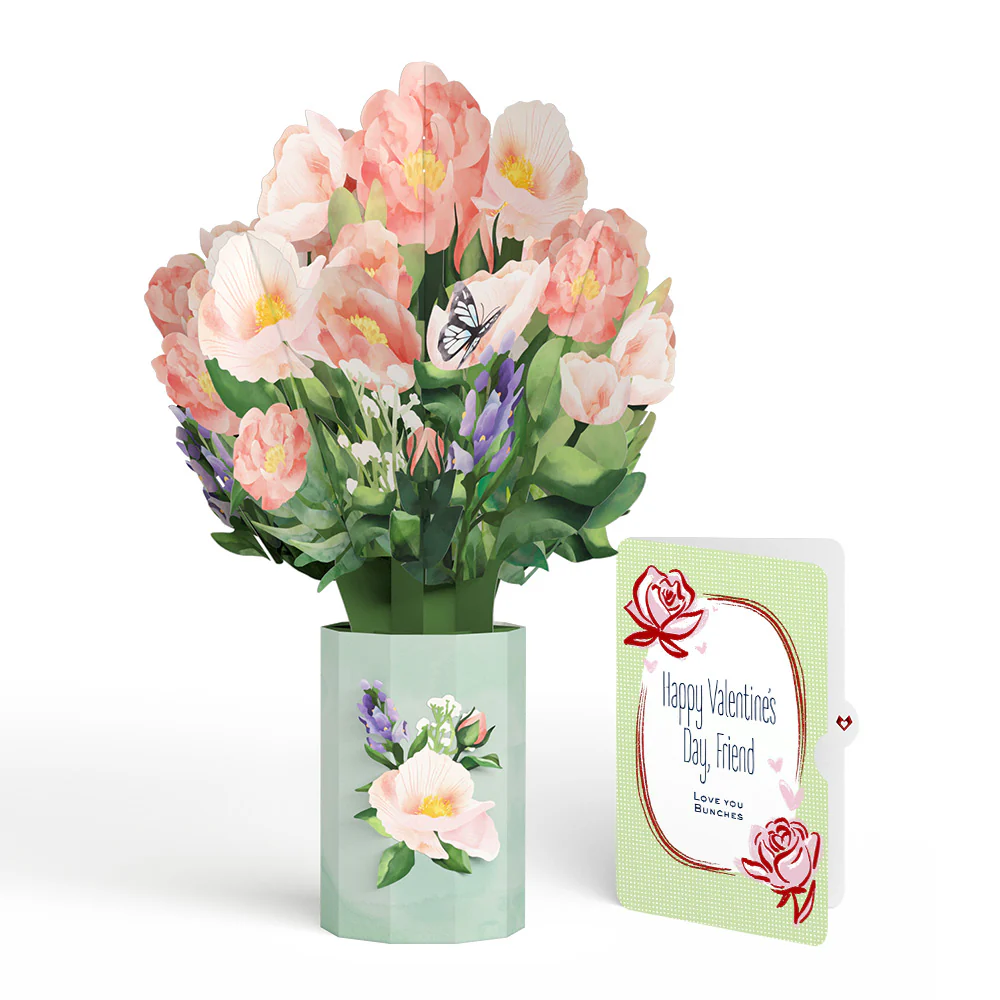 Peony Valentine Bouquet and Sweet Rose Sentiment Set for Friend