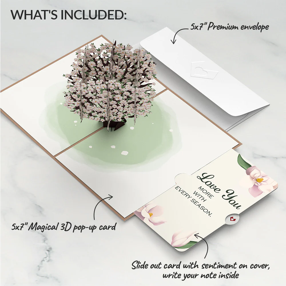 Pink Magnolia Tree Love Pop-Up Card and Sentiment Set - Image 2