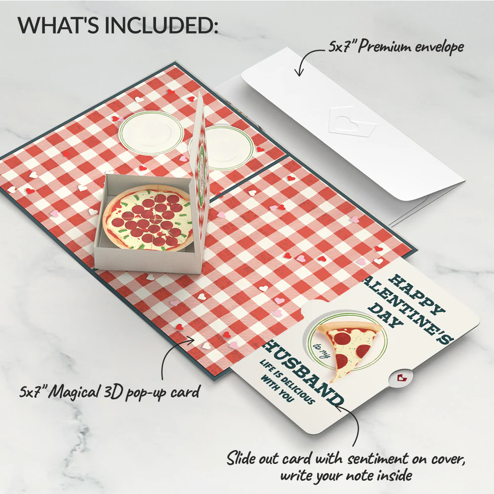 Pizza Love Valentine Pop-Up Card and Perfect Slice Sentiment Set for Husband - Image 2