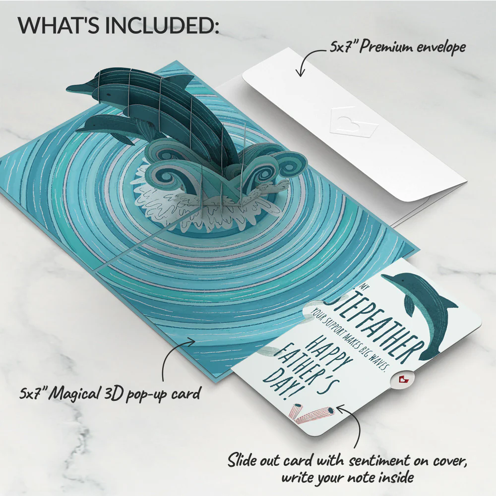 Playful Dolphins Father’s Day Pop-Up Card and Sentiment Set for Stepfather - Image 2