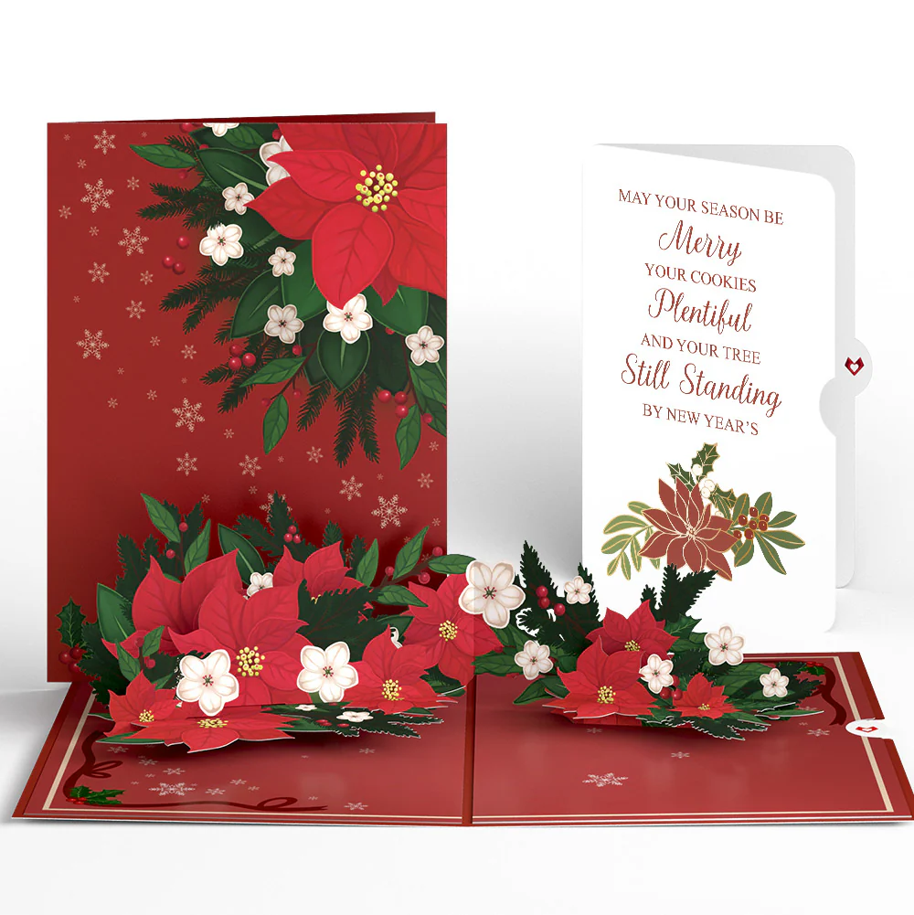 Poinsettia & Pine Christmas Pop-Up Card and Merry & Plentiful Sentiment Set
