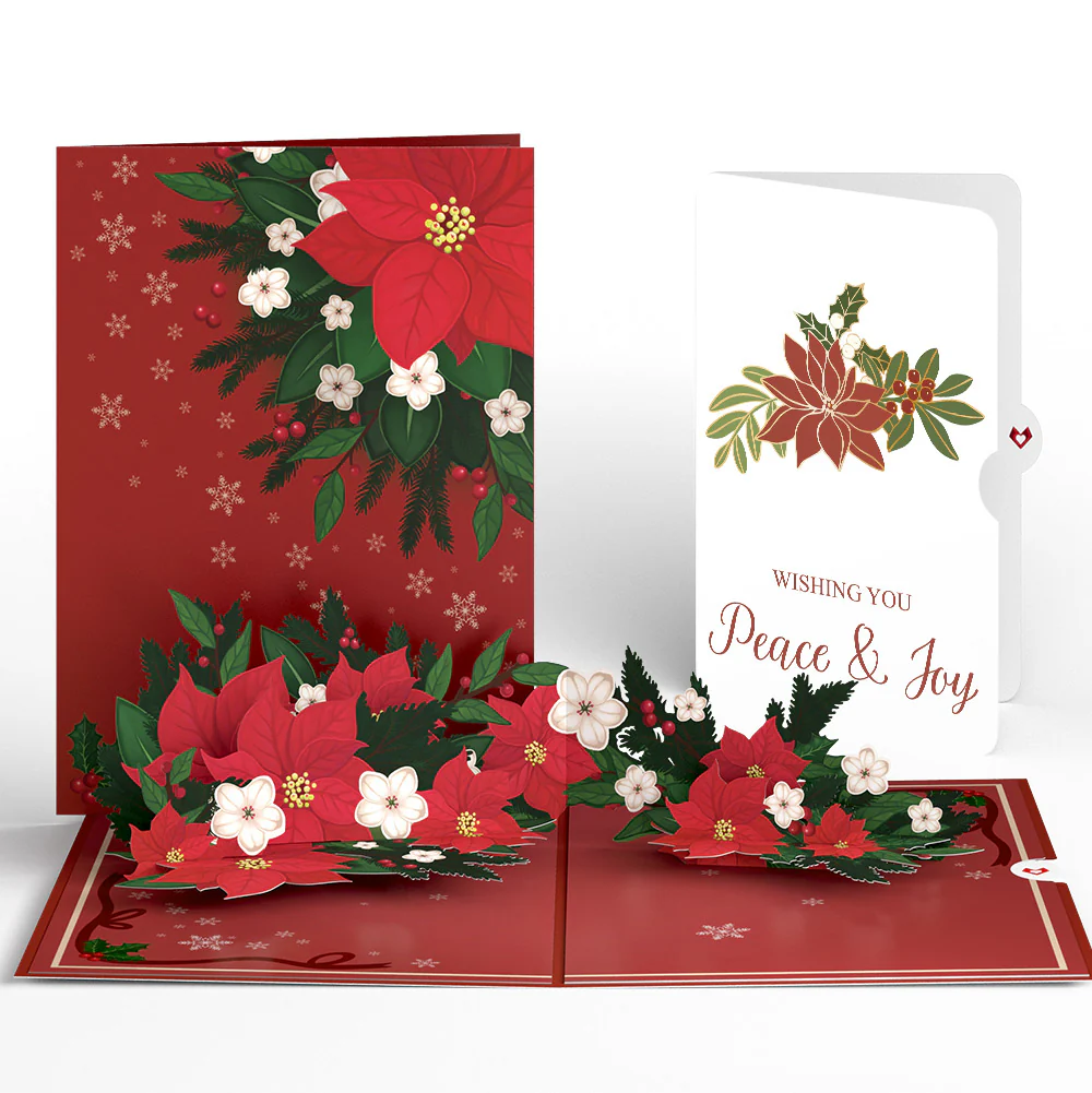 Poinsettia & Pine Christmas Pop-Up Card and Peace & Joy Sentiment Set
