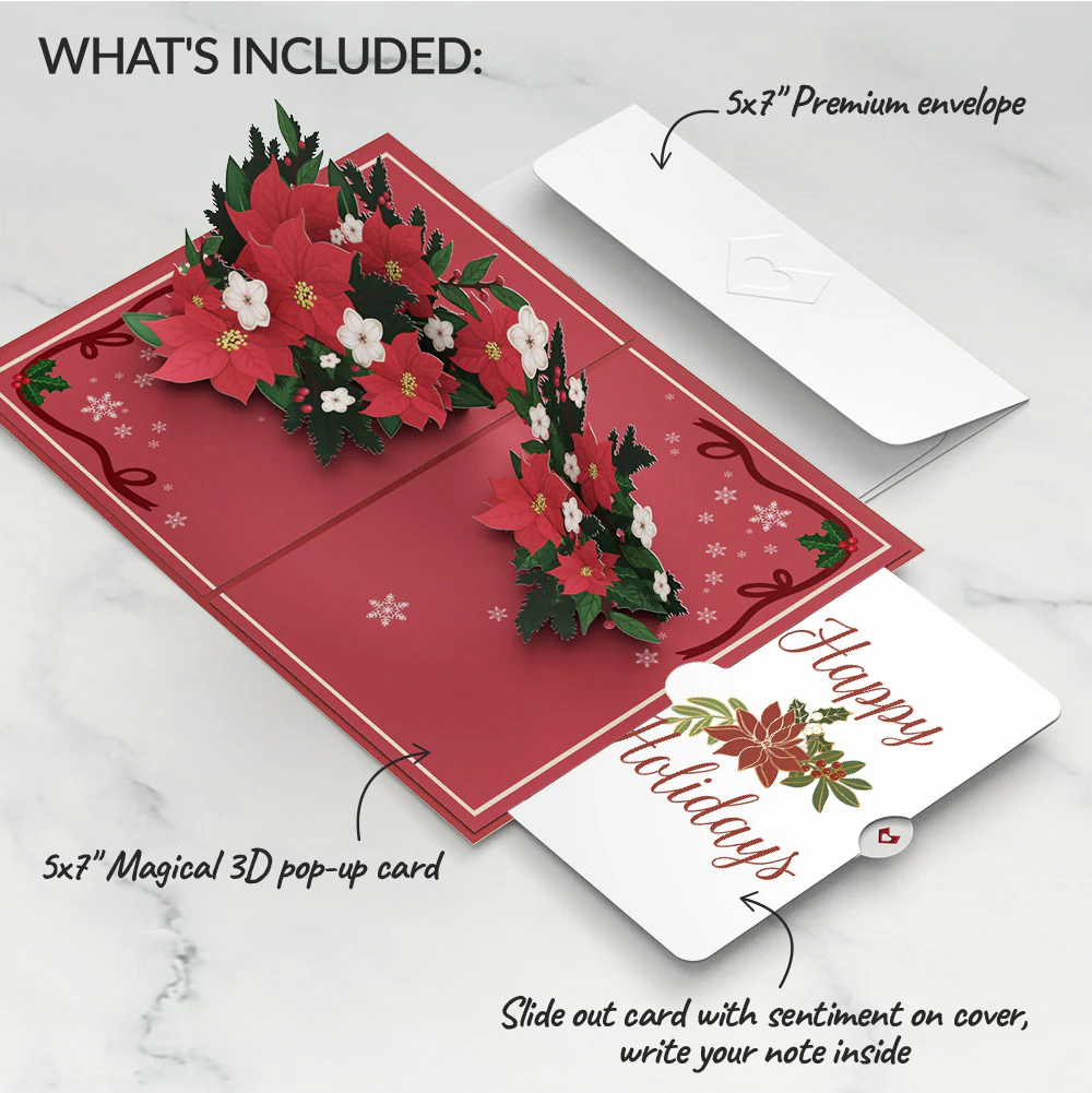 Poinsettia & Pine Holiday Pop-Up Card and Sentiment Set - Image 2
