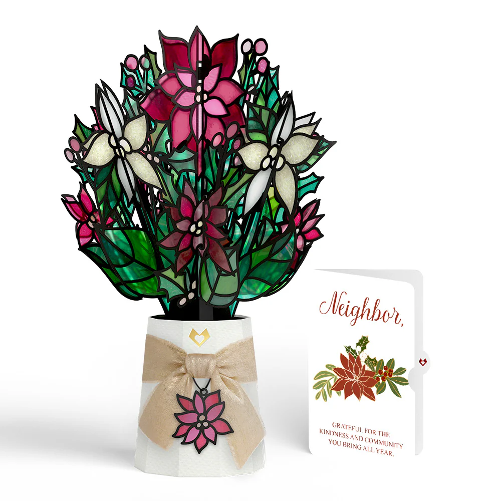 Poinsettia Shimmer Christmas Suncatcher Bouquet and Sentiment Set for Neighbor
