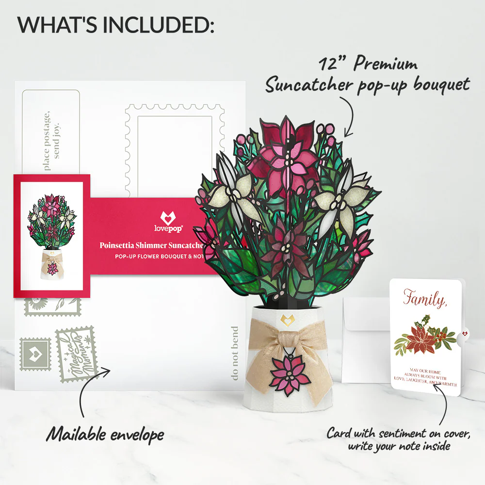 Poinsettia Shimmer Christmas Suncatcher Bouquet and Blooming Love Sentiment Set for Family - Image 2