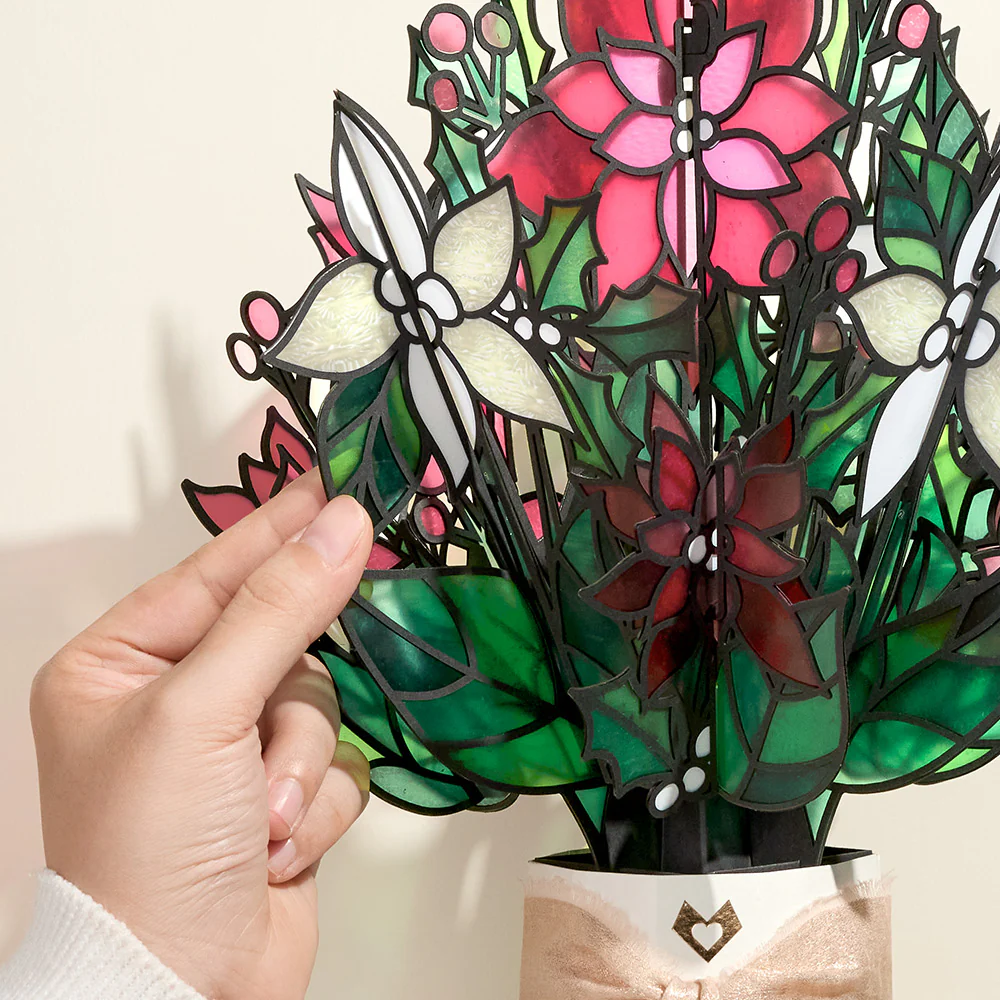 Poinsettia Shimmer Christmas Suncatcher Bouquet and Blooming Love Sentiment Set for Family - Image 3