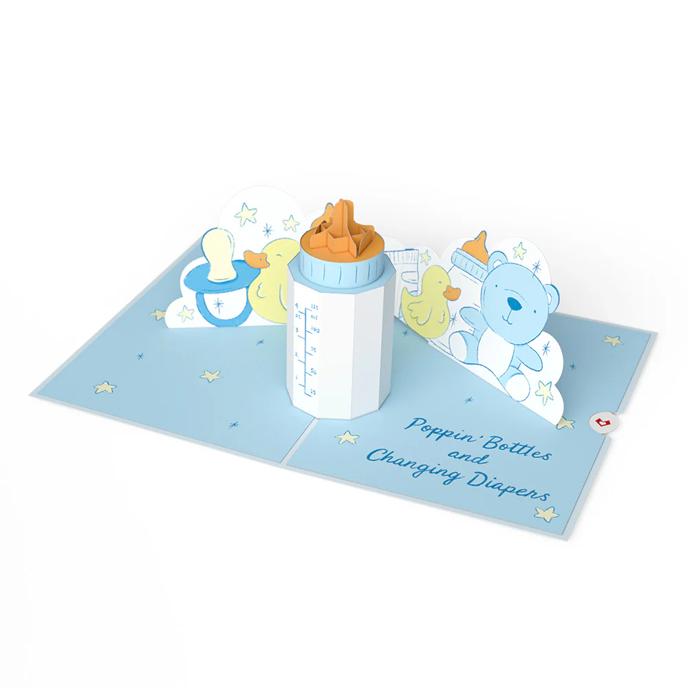 Poppin' Bottles and Changing Diapers New Baby Pop-Up Card - Image 3