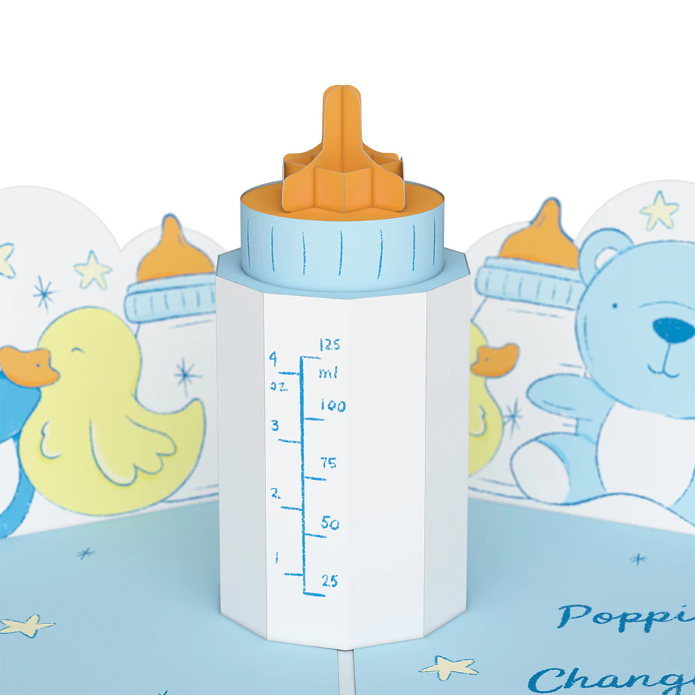 Poppin' Bottles and Changing Diapers New Baby Pop-Up Card - Image 5