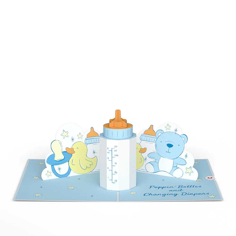 Poppin' Bottles and Changing Diapers New Baby Pop-Up Card - Image 6