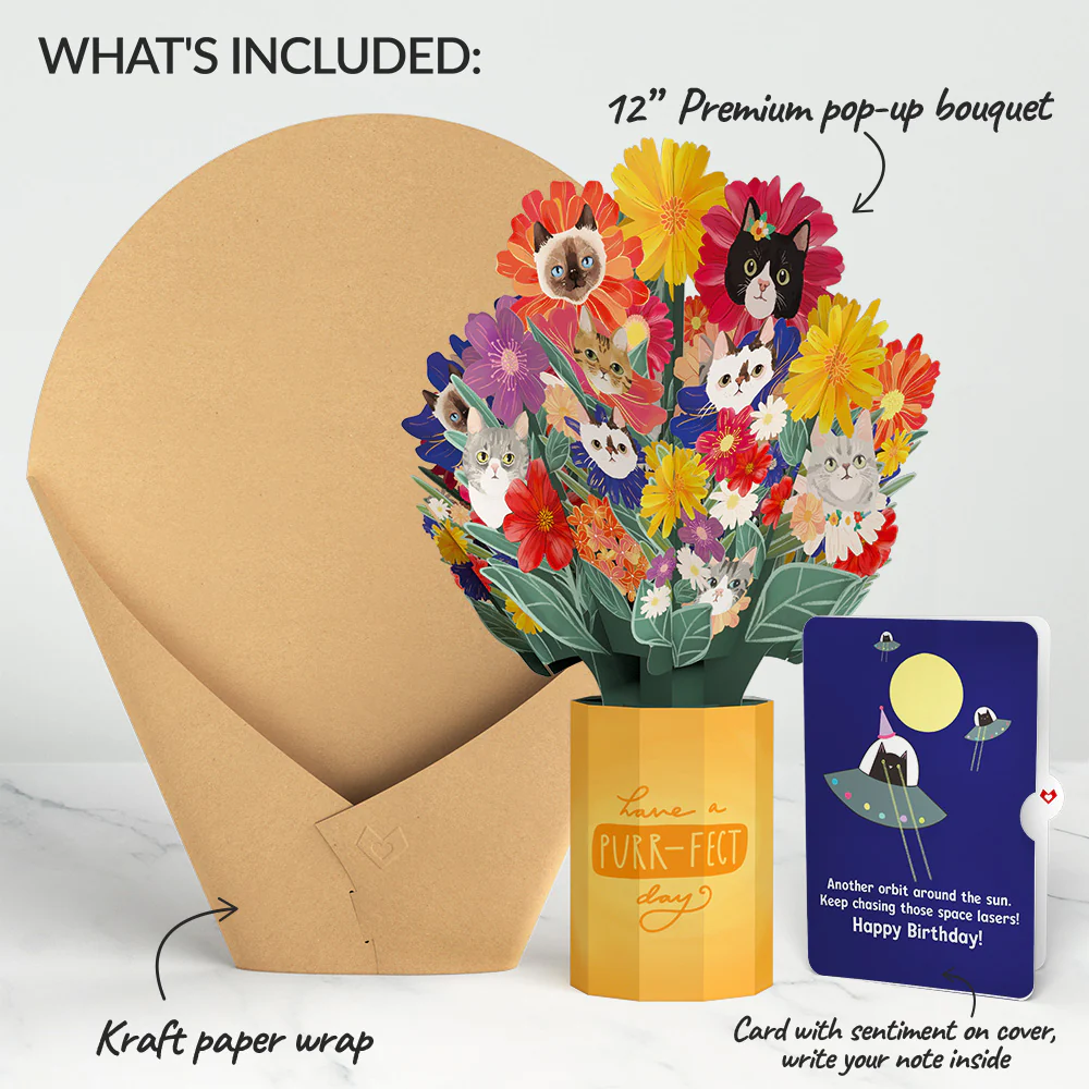 Purr-fect Cat Birthday Bouquet and Space Laser Cats Sentiment Set - Image 2