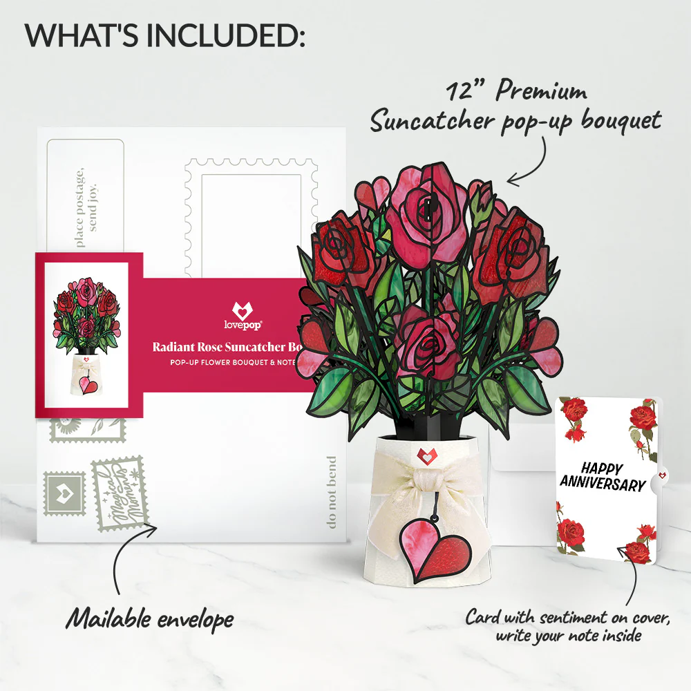 Radiant Rose Anniversary Suncatcher Bouquet and Sentiment Set - Image 2