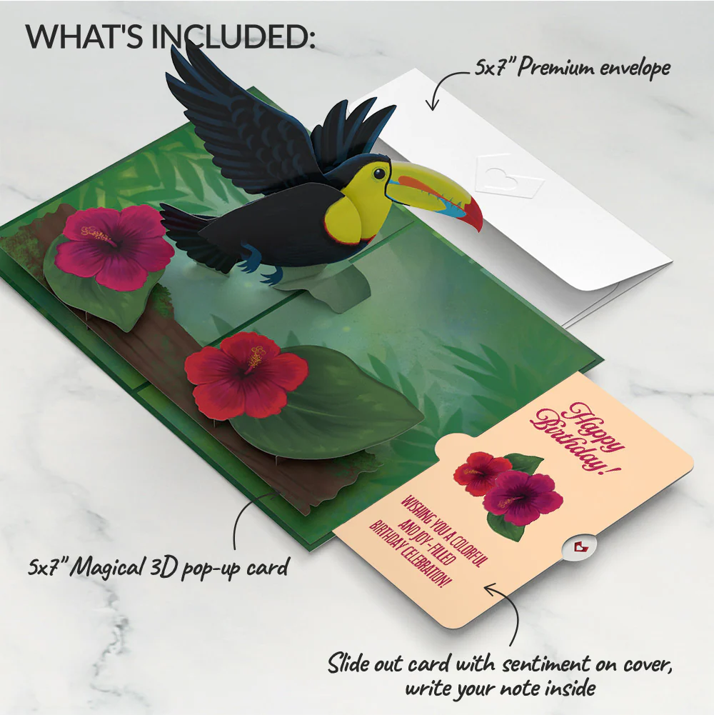 Rainforest Toucan Birthday Pop-Up Card and Hibiscus Sentiment Set - Image 2