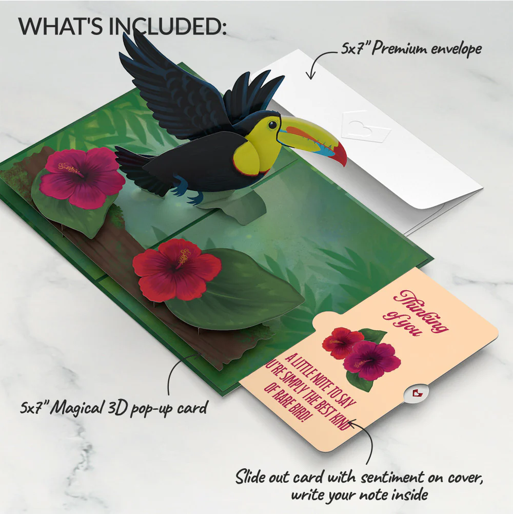 Rainforest Toucan Thinking of You Pop-Up Card and Hibiscus Sentiment Set - Image 2