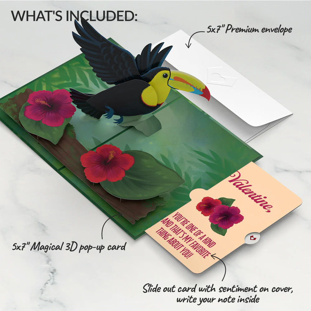 Rainforest Toucan Valentine Pop-Up Card and Hibiscus Sentiment Set - Image 2