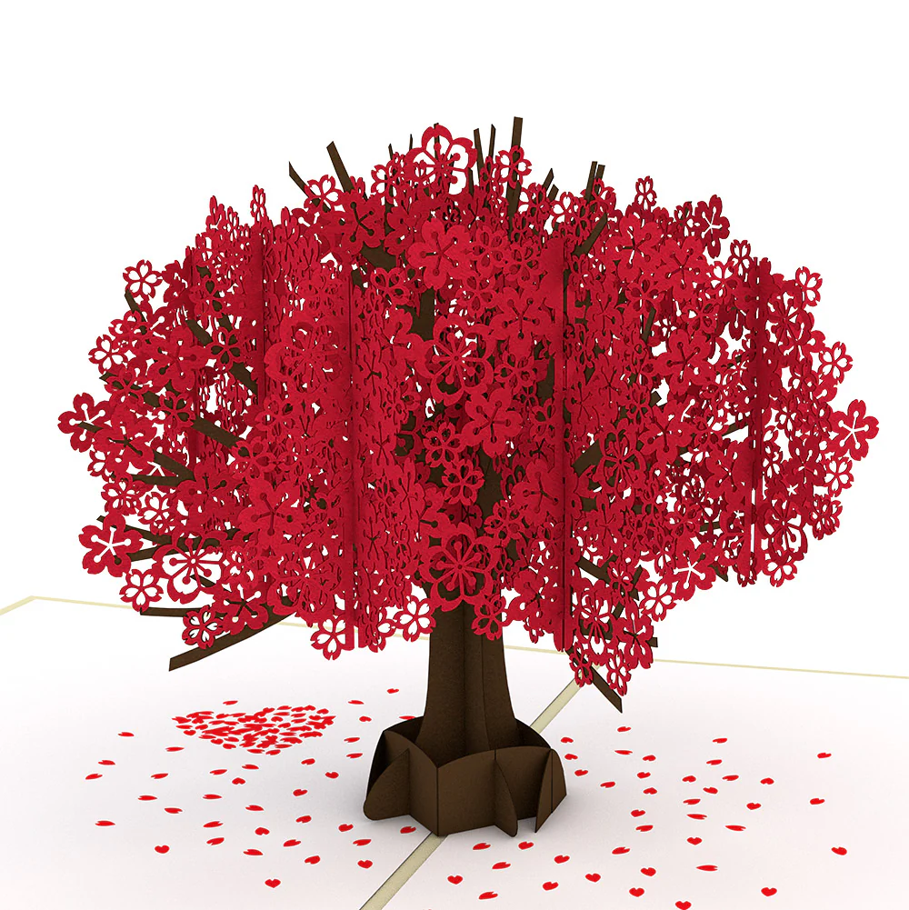 Red Sakura Tree Valentine Pop-Up Card and Roses Sentiment Set for Daughter - Image 3