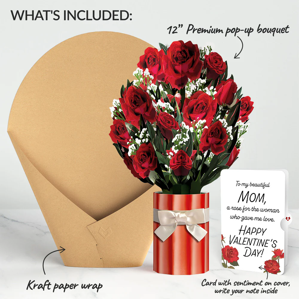 Romantic Red Roses Valentine Bouquet and Sentiment Set for Mom - Image 2
