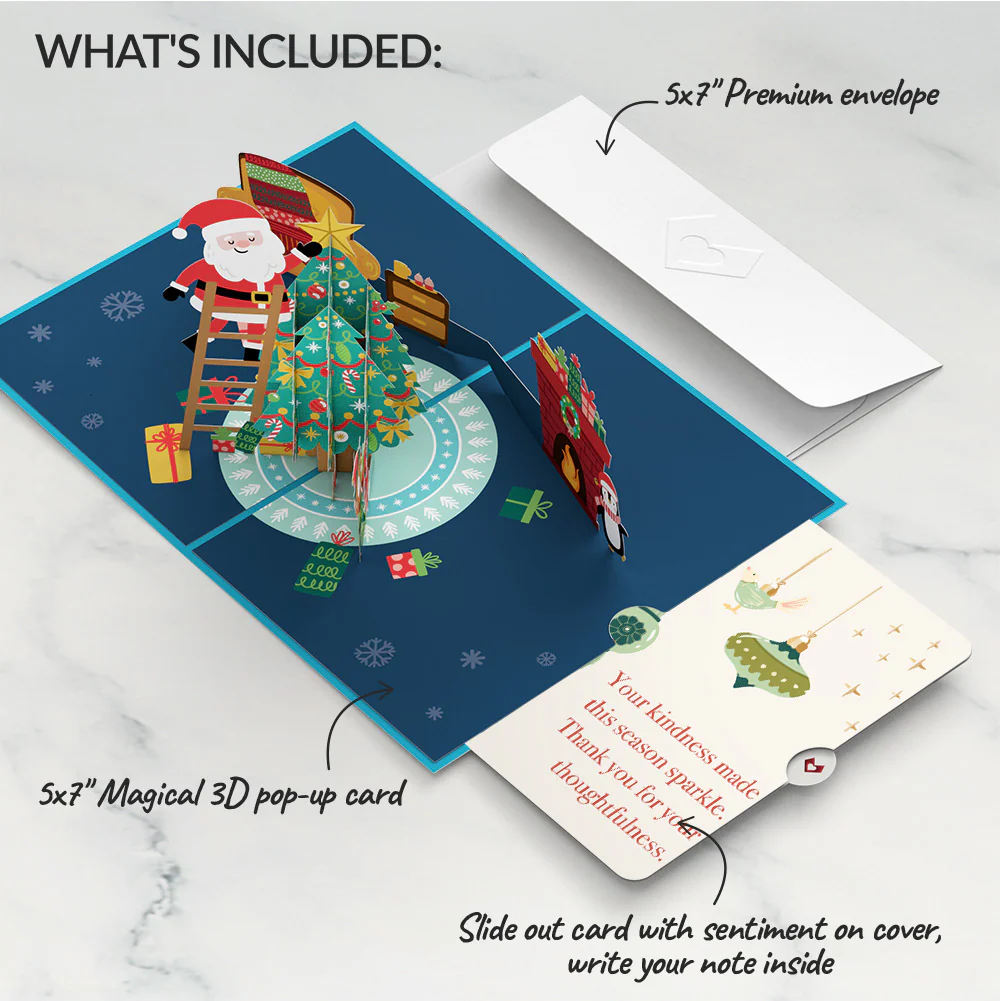 Santa Decorating a Christmas Tree Pop-Up Card and Sentiment Set - Image 2
