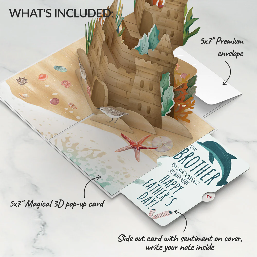 Seaside Sandcastle Father’s Day Pop-Up Card and Sentiment Set for Brother - Image 2