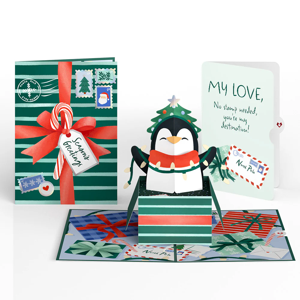 Season's Greetings Penguin Surprise Pop-Up Card and Sentiment Set for Partner