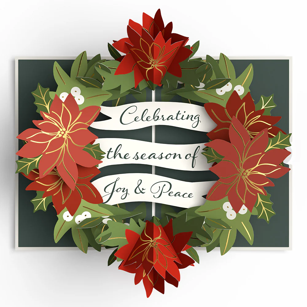 Season's Greetings Poinsettia Wreath Pop-Up Card - Image 3