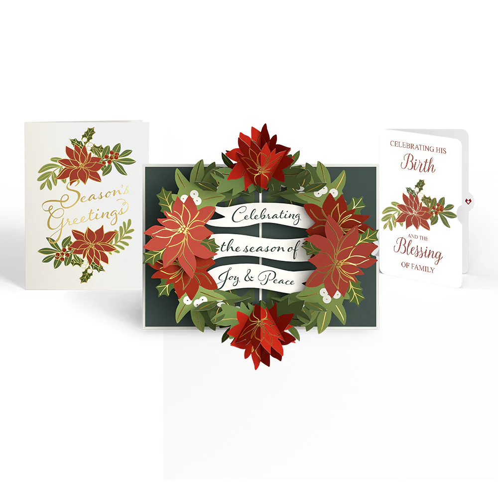 Season's Greetings Poinsettia Wreath Pop-Up Card and Blessing Christmas Sentiment Set