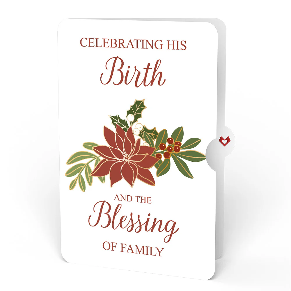 Season's Greetings Poinsettia Wreath Pop-Up Card and Blessing Christmas Sentiment Set - Image 4