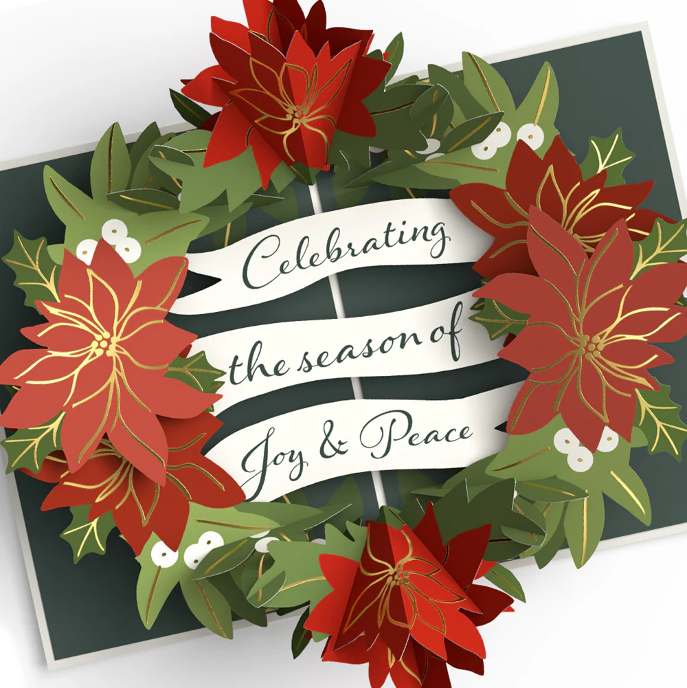 Season's Greetings Poinsettia Wreath Pop-Up Card and Sentiment Set for Neighbor - Image 3