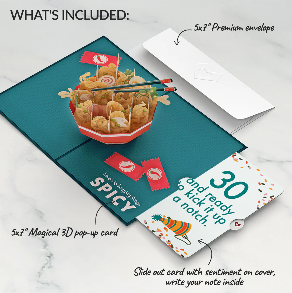 Send Noods Spicy Birthday Pop-Up Card and 30th Kick It Up Sentiment Set - Image 2