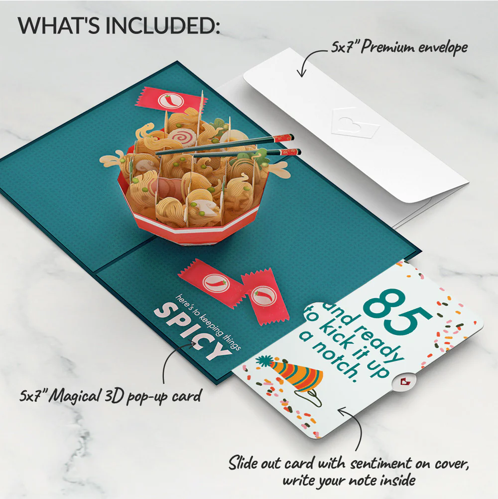 Send Noods Spicy Birthday Pop-Up Card and 85th Kick It Up Sentiment Set - Image 2
