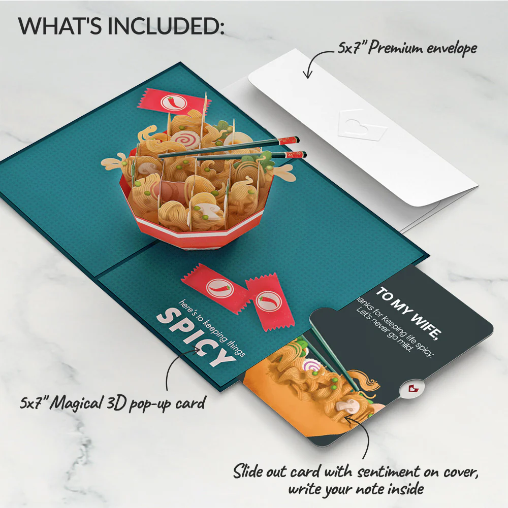 Send Noods Spicy Love Pop-Up Card and Sentiment Set for Wife - Image 2