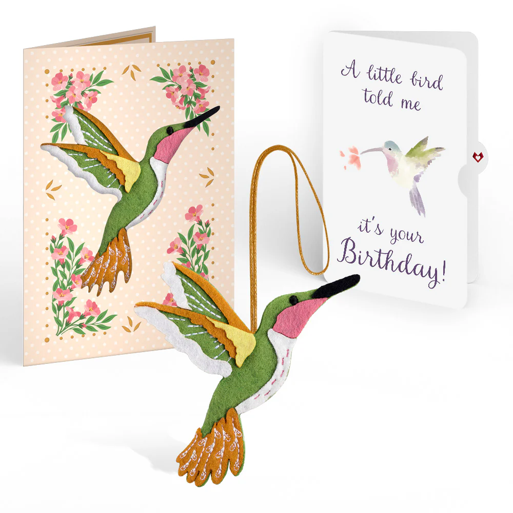 Serene Hummingbird Birthday HeartFelt Charm Card™ and A Little Hummingbird Kisses Sentiment Set