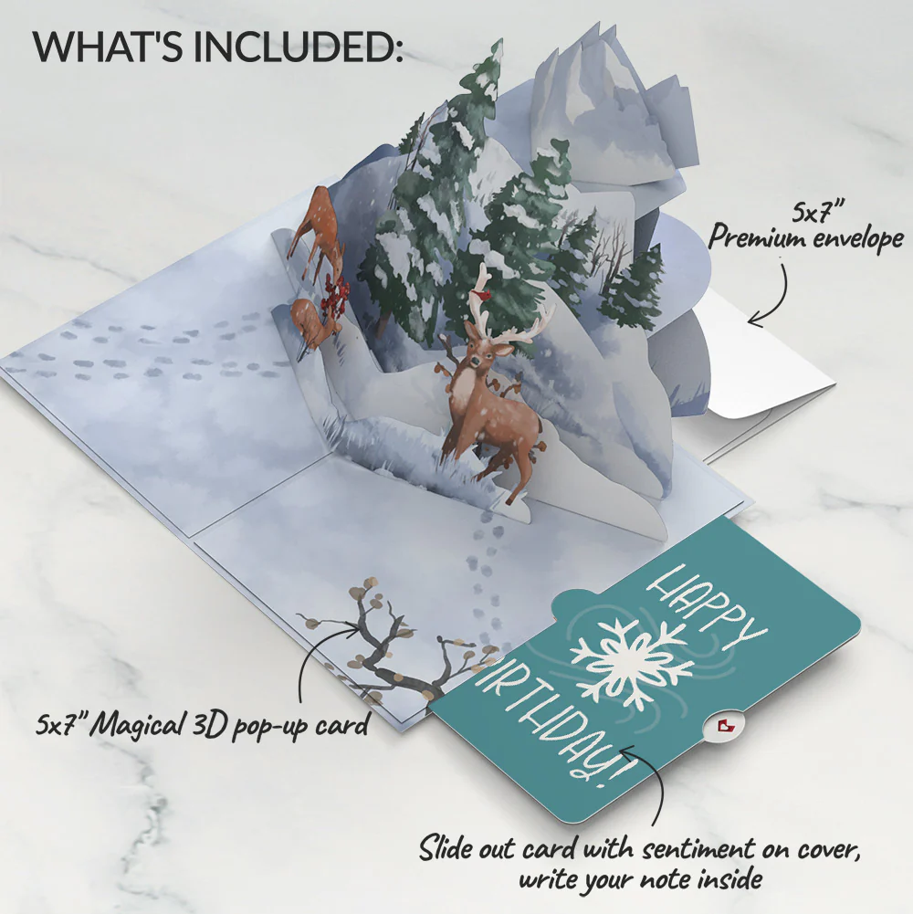 Snowfall's Hush Birthday Pop-Up Card and Snowflake Sentiment Set - Image 2